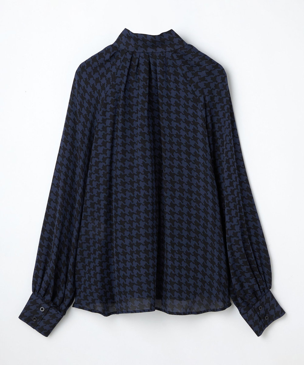 L'EQUIPE COUTURIER シルクジョーゼットハウンドトゥースPtブラウス ネイビー