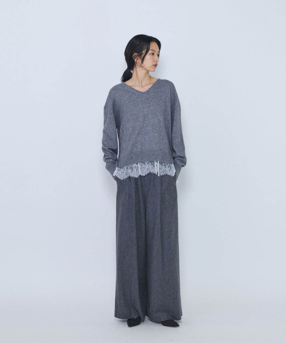 1er Arrondissement へアリータッチレースVネックニット グレー