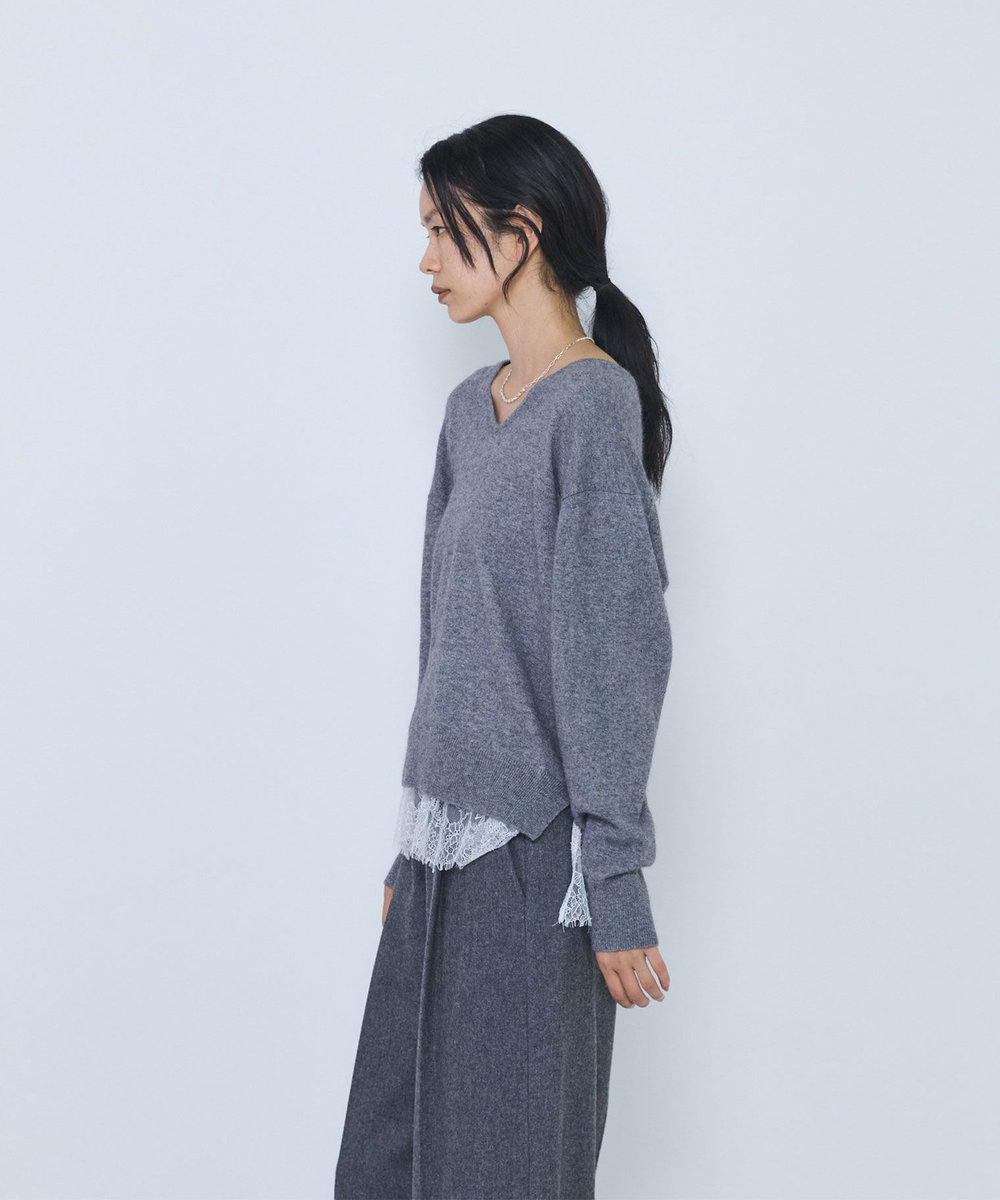 1er Arrondissement へアリータッチレースVネックニット グレー