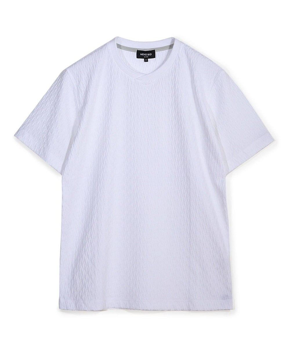MEN'S BIGI シルケット加工 変形千鳥柄リンクスTEE ホワイト