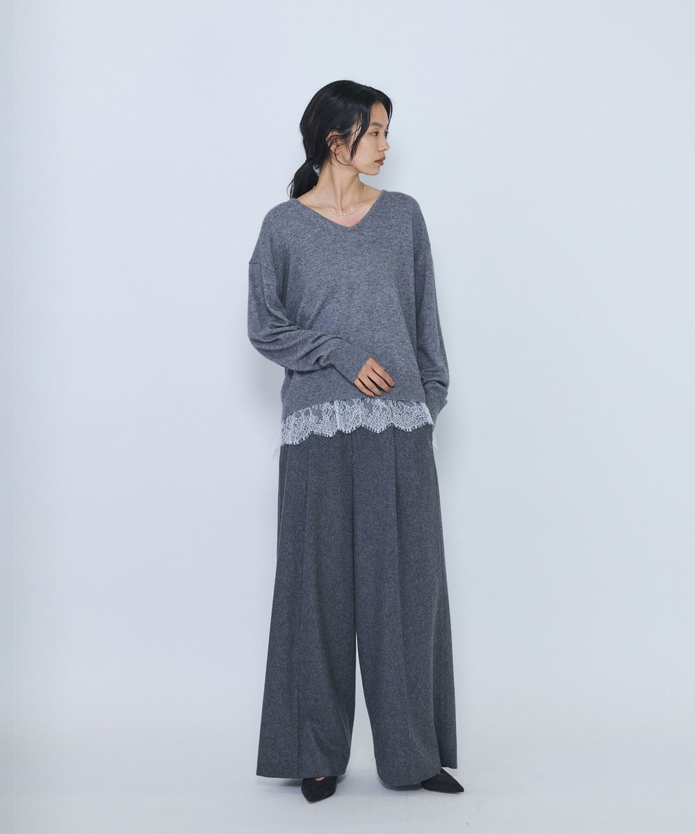 1er Arrondissement へアリータッチレースVネックニット グレー