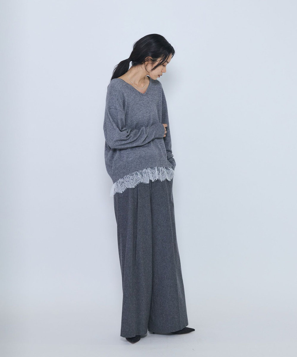 1er Arrondissement へアリータッチレースVネックニット グレー