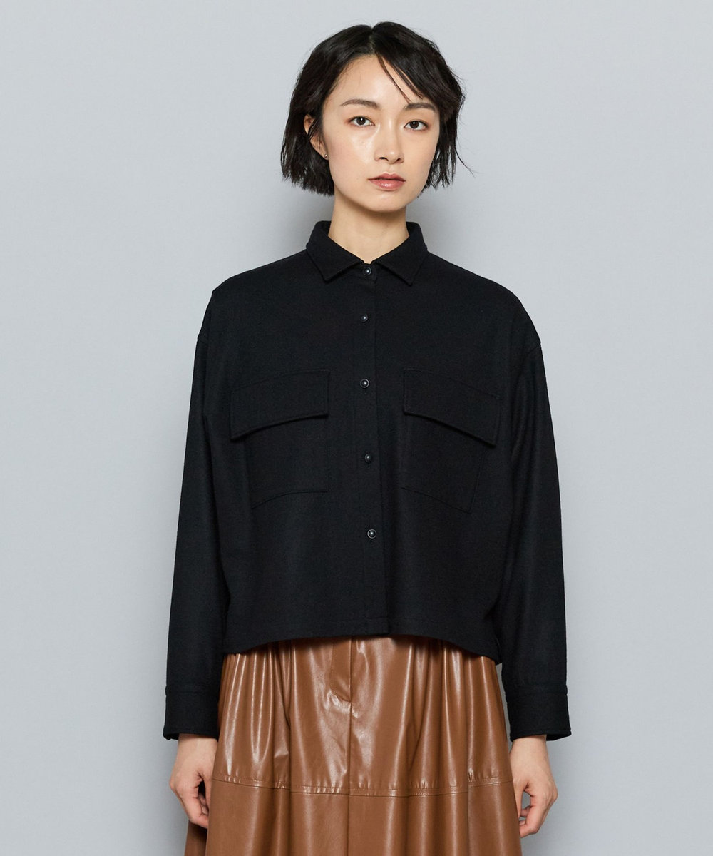 L'EQUIPE GREEN ミルドウールクロップドシャツ ブラック