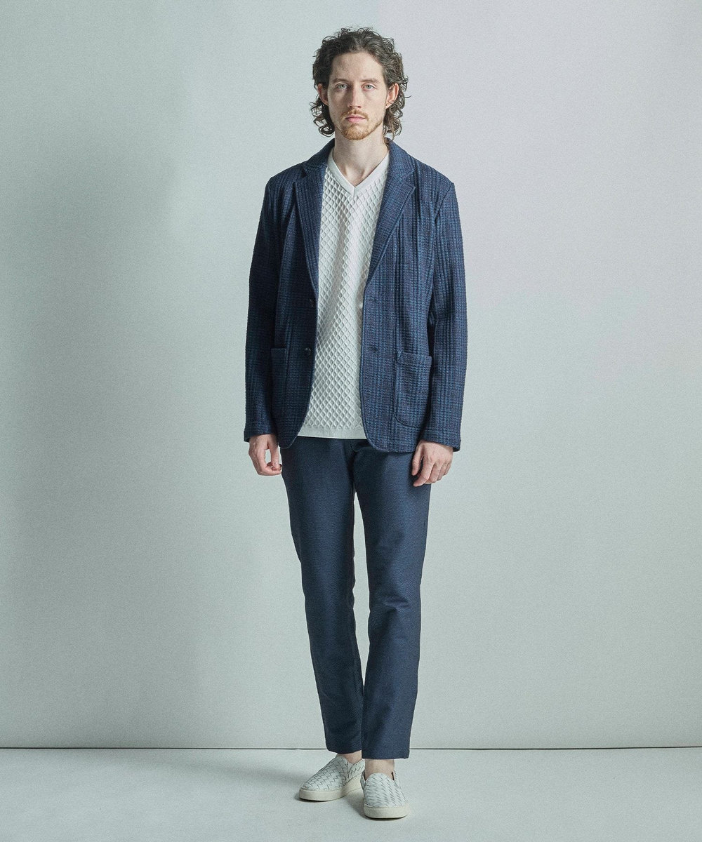 MEN'S BIGI サマーニットコンビVネック半袖Tシャツ グレー