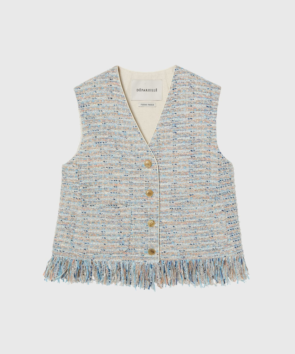 DÉPAREILLÉ FANCY TWEED GILET / ファンシーツィードジレ サックスブルー