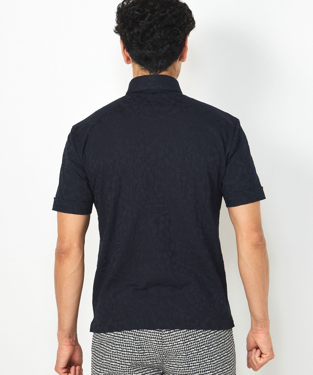 MEN'S BIGI 【COOL MAX】リンクスジャカードフラワー柄ポロシャツ ネイビー