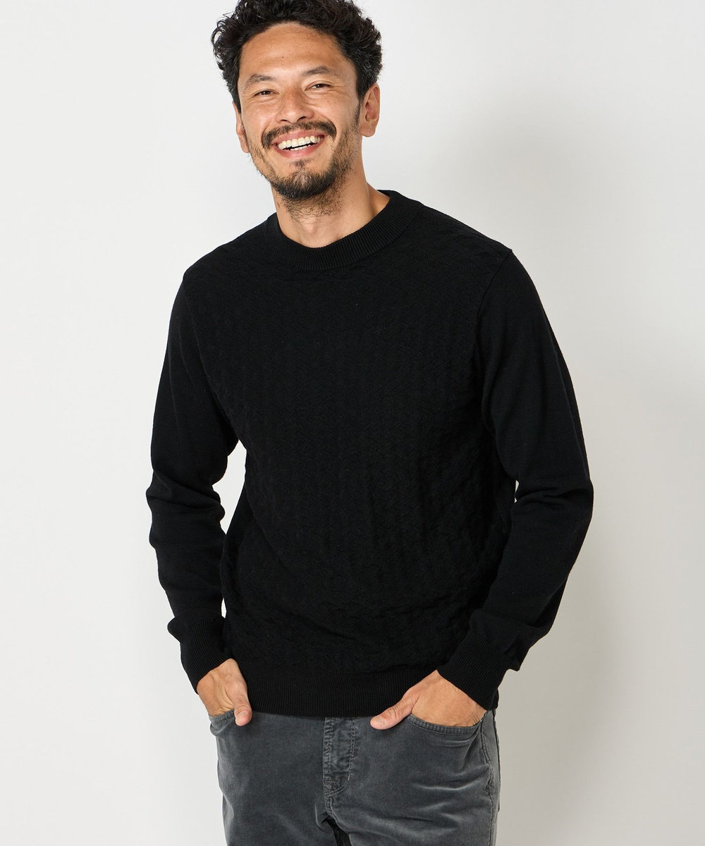 MEN'S BIGI ランダムヘリンボン編み12Gジャカードニット ブラック