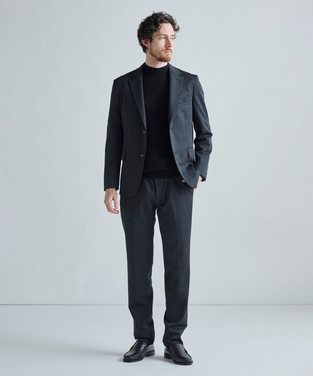 MEN'S BIGI 12Gメリノウール 幾何学柄モックネックニット ホワイト