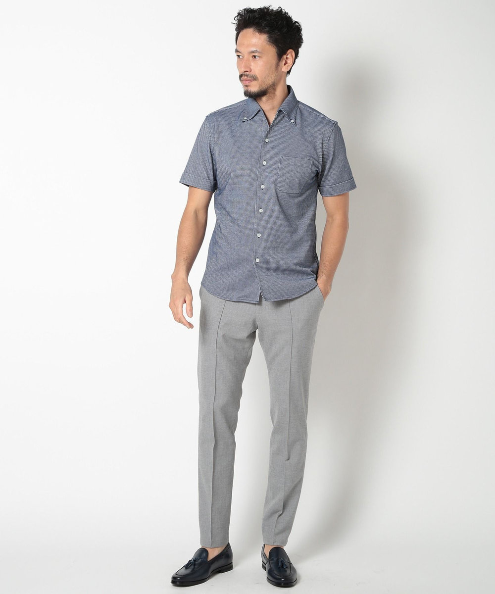 MEN'S BIGI 【ACTIVE TAILOR】吸水速乾ミニワッフルワンピースカラー半袖シャツ ネイビー