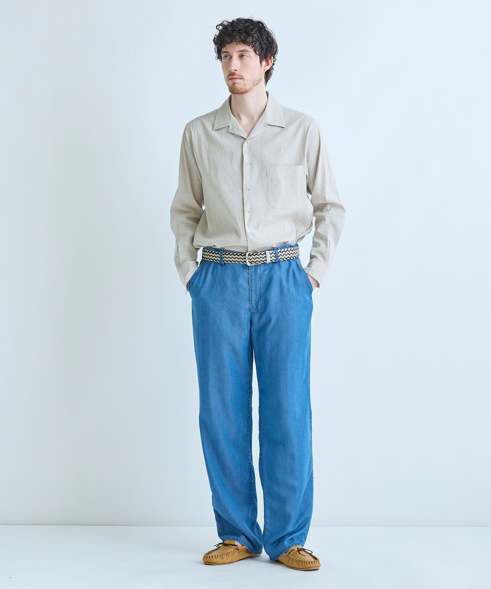 MEN'S BIGI レザーミックス イタリアンメッシュベルト ベージュ