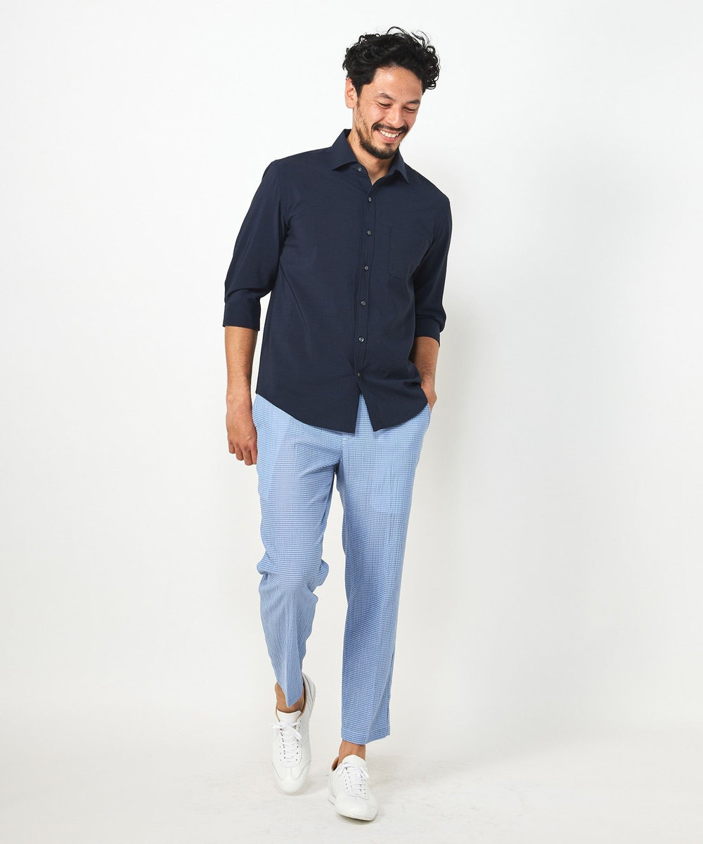 MEN'S BIGI 3Dサッカーストレッチアンクル丈イージーパンツ サックスブルー
