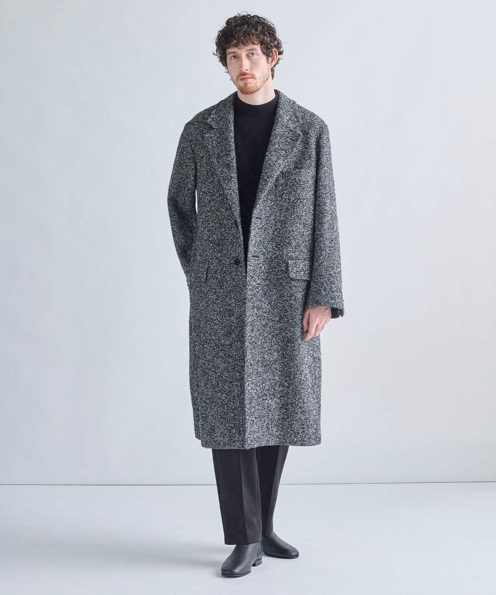 MEN'S BIGI 【BASED ON MEN'S BIGI HERITAGE】ヘリンボーン シングルチェスターコート ブラック系その他