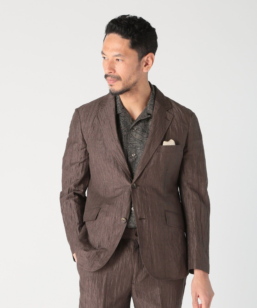 MEN'S BIGI コットンリネン楊柳サッカージャケット ブラウン