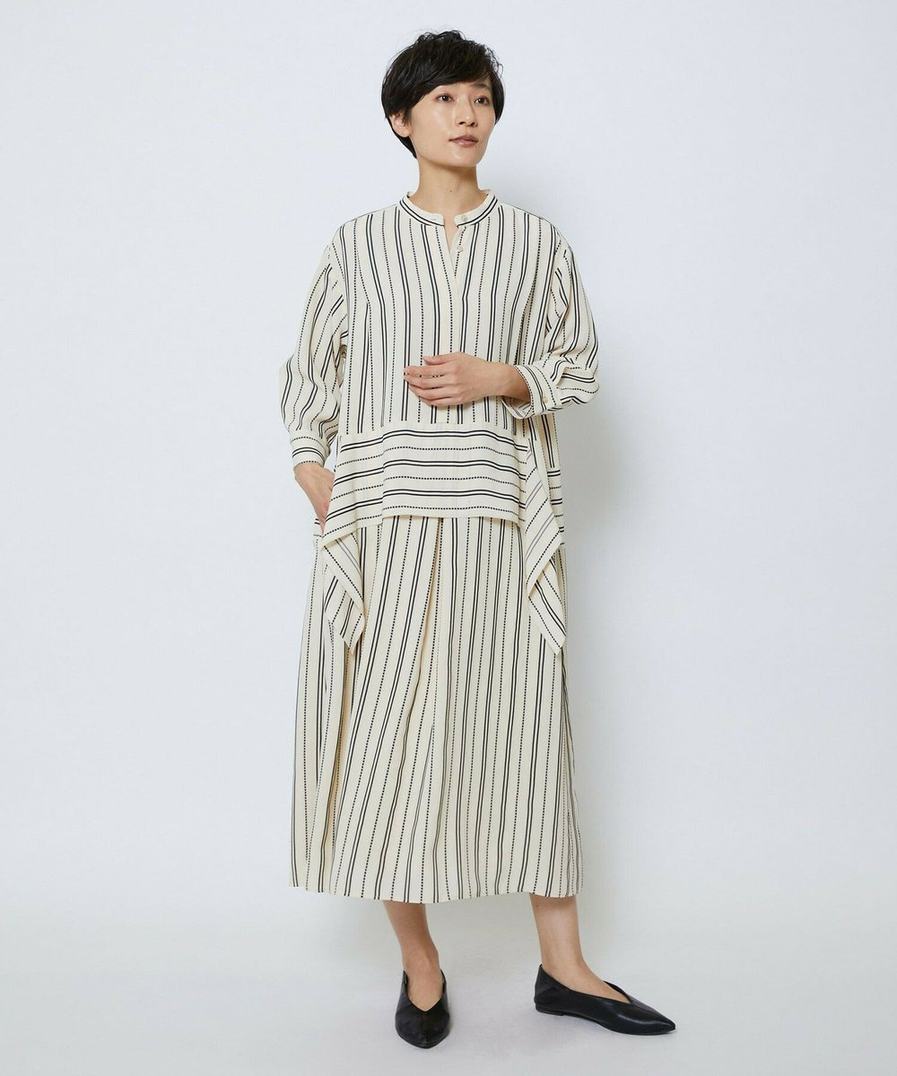 MOGA Collection MOGA Collection　レーヨンポリストライプワンピース ホワイト×ブラック