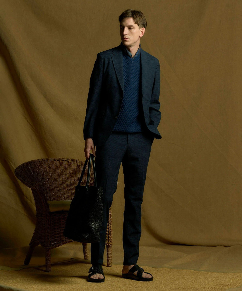 MEN'S BIGI 3Dサッカープリントストレッチパンツ<EASY CARE> ネイビー