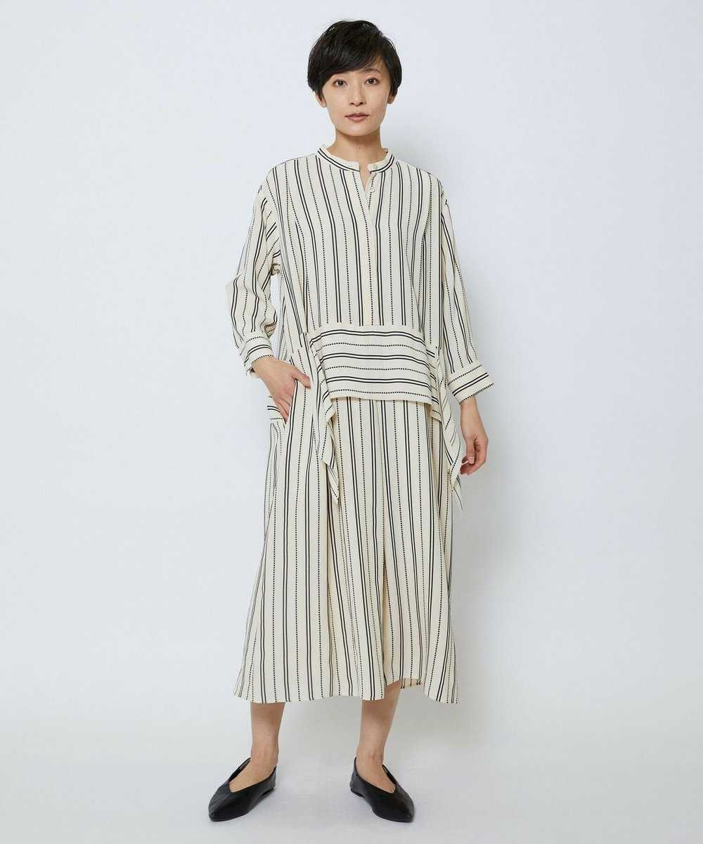 MOGA Collection MOGA Collection　レーヨンポリストライプワンピース ホワイト×ブラック