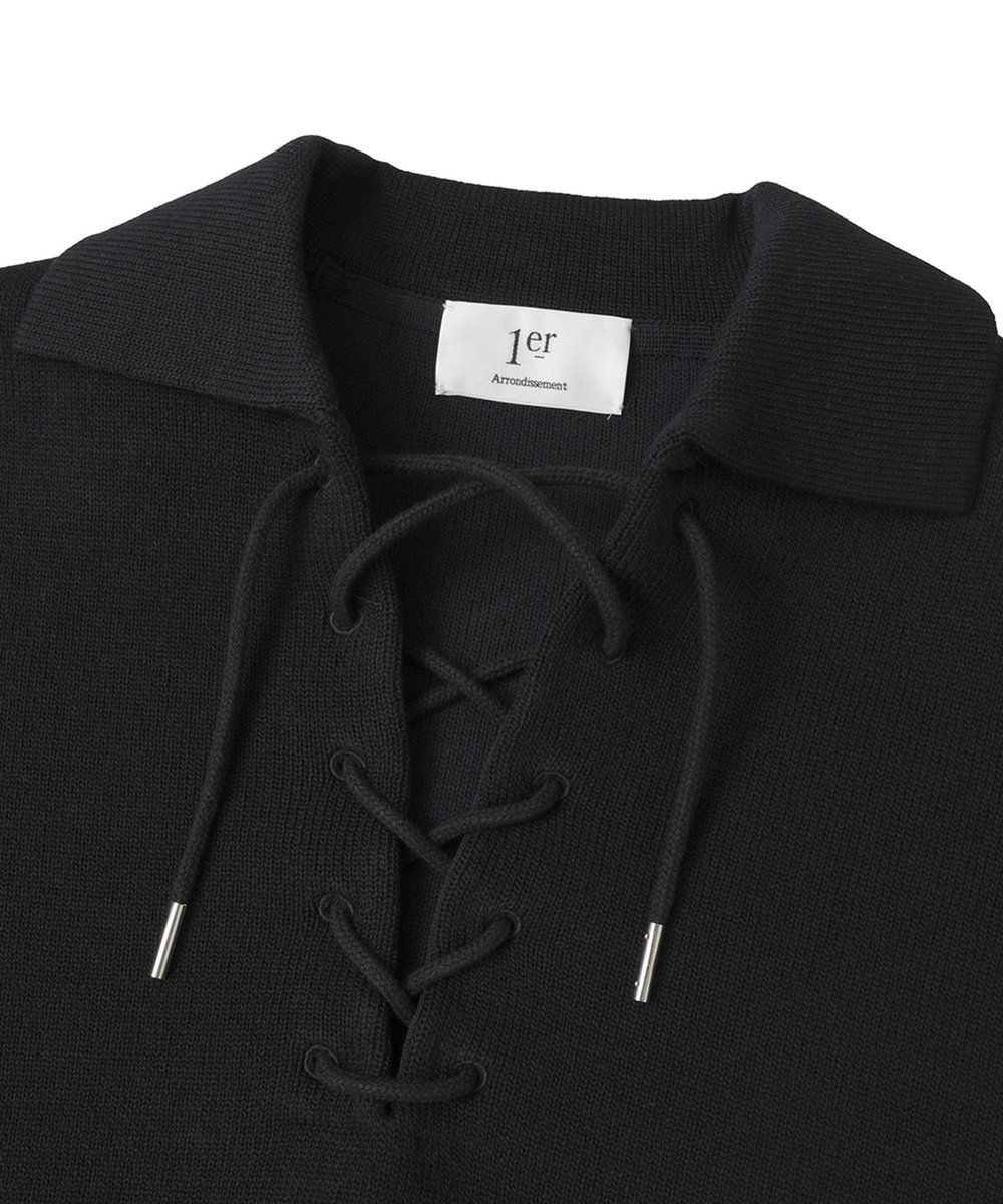 1er Arrondissement レースアップポロニットプルオーバー ネイビー
