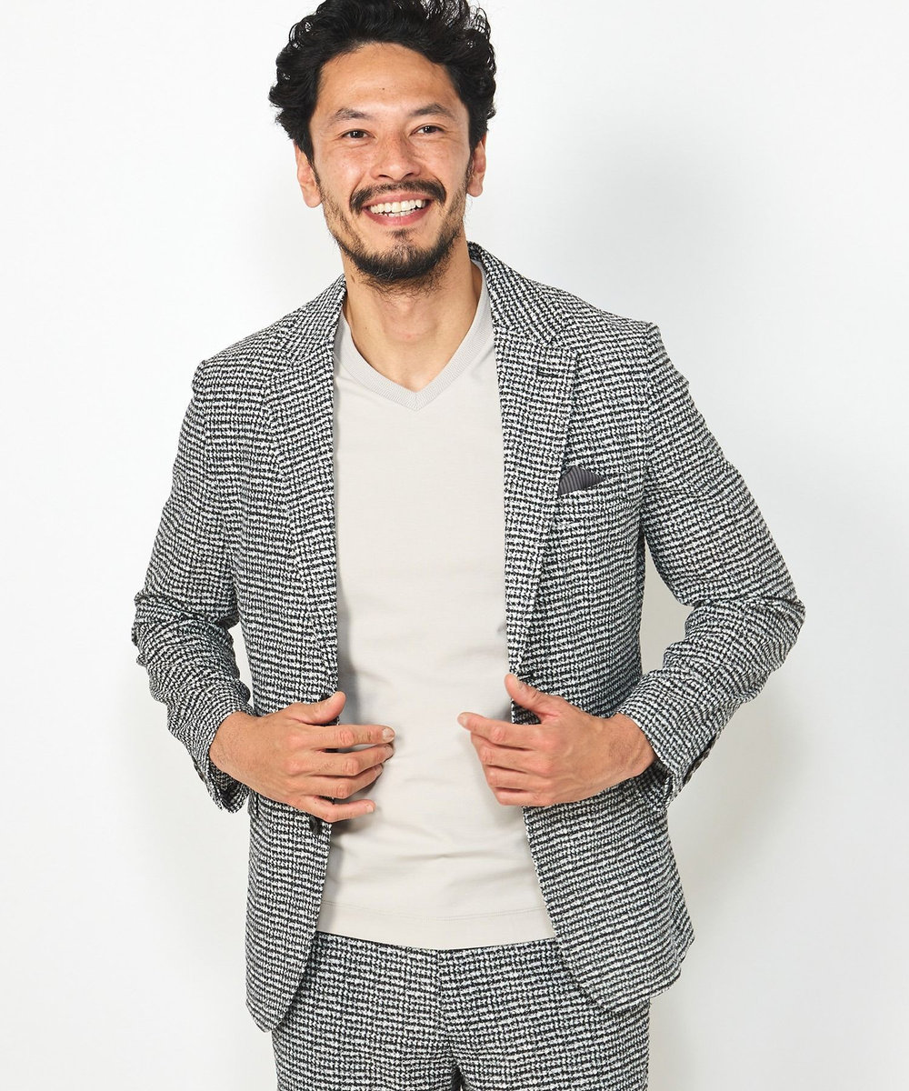 MEN'S BIGI 【ACTIVE TAILOR】3Dサッカープリントテーラードジャケット<セットアップ対応> ブラック