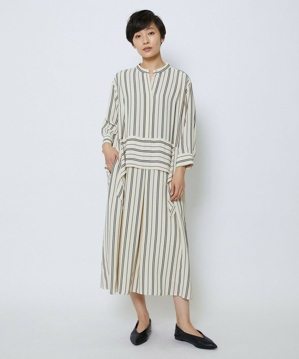 MOGA Collection MOGA Collection　レーヨンポリストライプワンピース ホワイト×ブラック