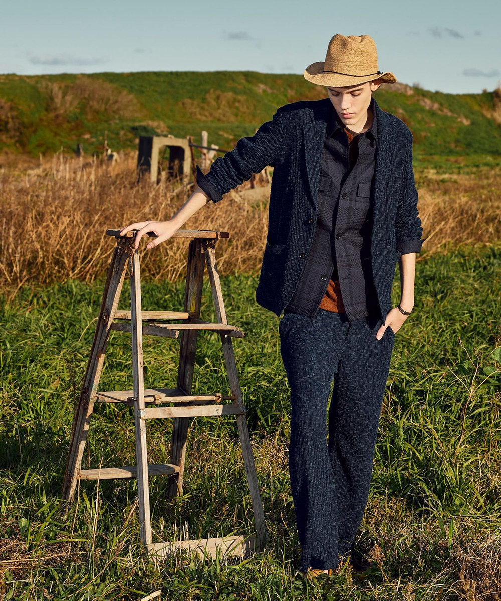 MEN'S BIGI ドビーチェックCPOシャツ ネイビー
