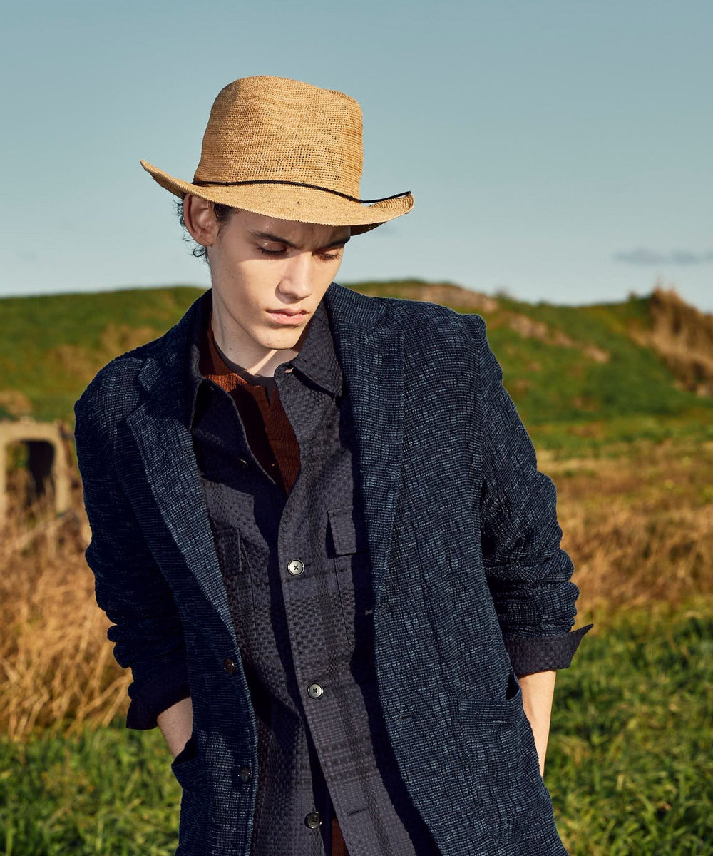 MEN'S BIGI ドビーチェックCPOシャツ ネイビー