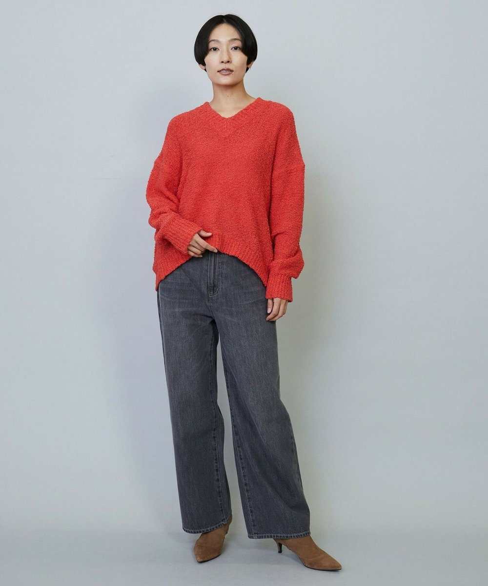 MOGA DALIA Vネックショートニットトップス コーラルピンク