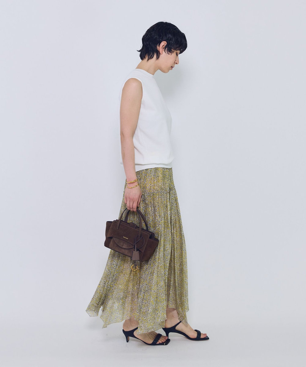 1er Arrondissement ハミングバードプリントプリーツスカート イエロー