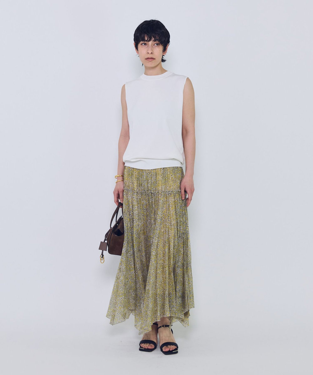 1er Arrondissement ハミングバードプリントプリーツスカート イエロー