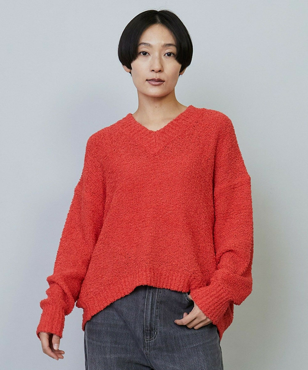 MOGA DALIA Vネックショートニットトップス コーラルピンク