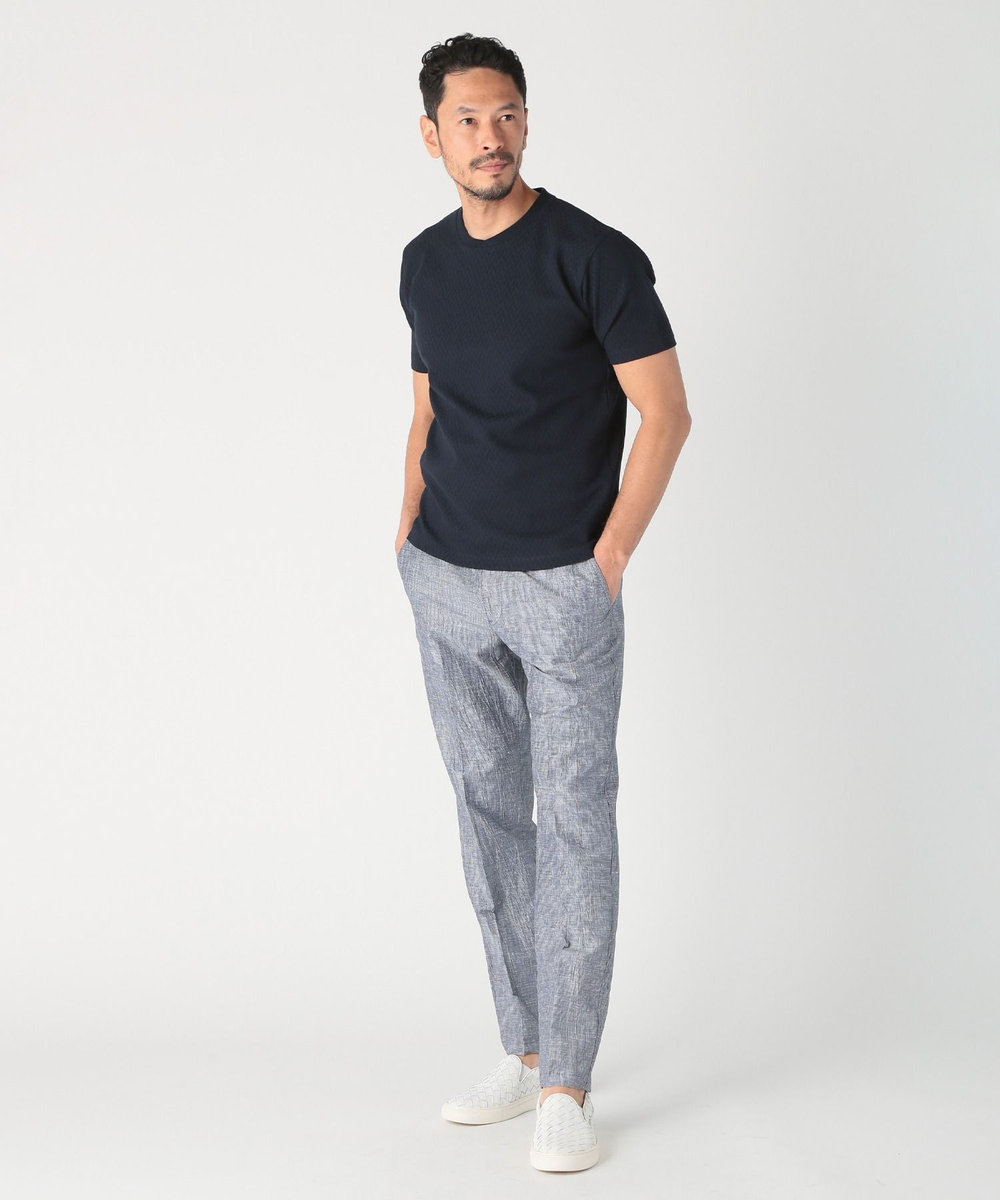 MEN'S BIGI シェブロン柄リンクスジャカードTシャツ<接触冷感><抗菌防臭> ダークネイビー