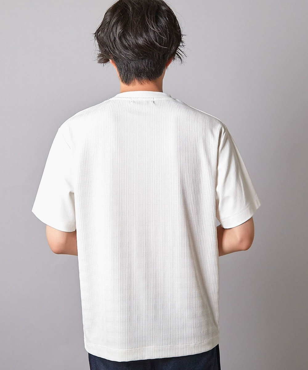 UNION STATION チェックジャガード×袖ポンチ 異素材Tシャツ ホワイト