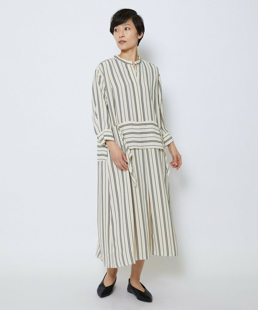 MOGA Collection MOGA Collection　レーヨンポリストライプワンピース ホワイト×ブラック