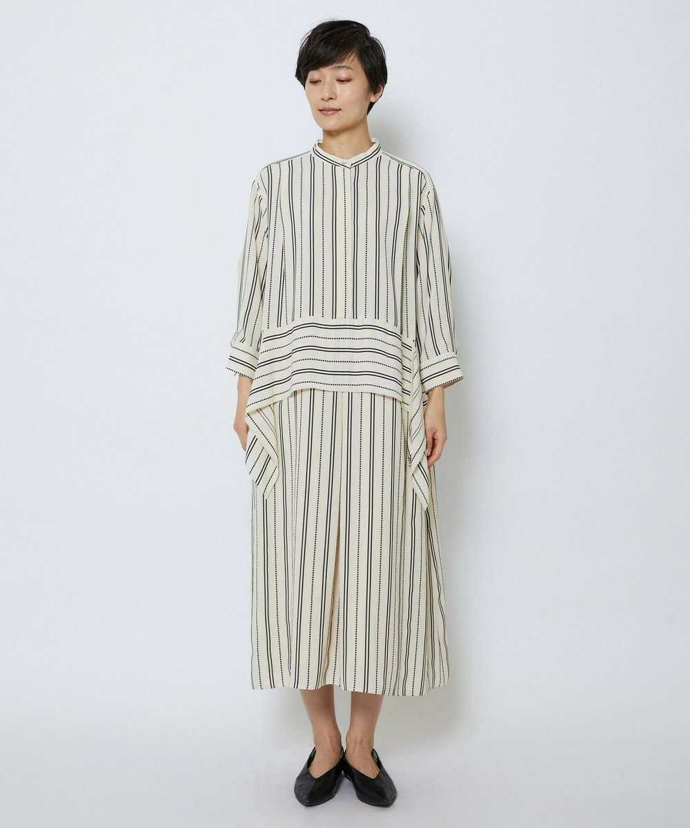 MOGA Collection MOGA Collection　レーヨンポリストライプワンピース ホワイト×ブラック