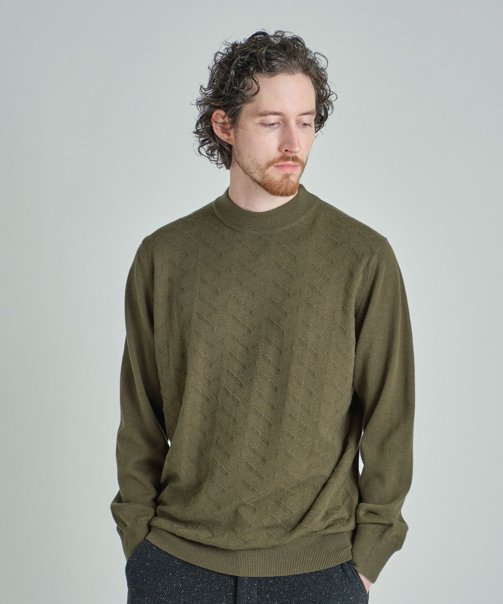 MEN'S BIGI 【ACTIVE TAILOR/アクティブテイラー】12Gジャカードモックネックニット カーキ