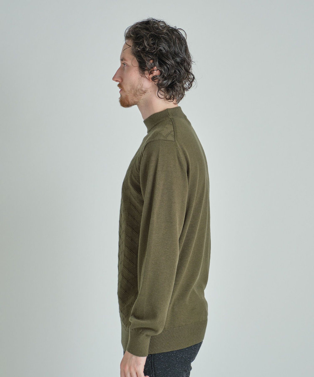MEN'S BIGI 【ACTIVE TAILOR/アクティブテイラー】12Gジャカードモックネックニット カーキ
