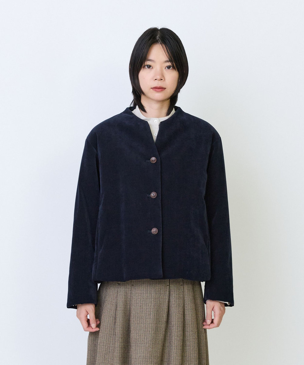 LOISIR シャンブレーベルベットパディングジャケット ネイビー