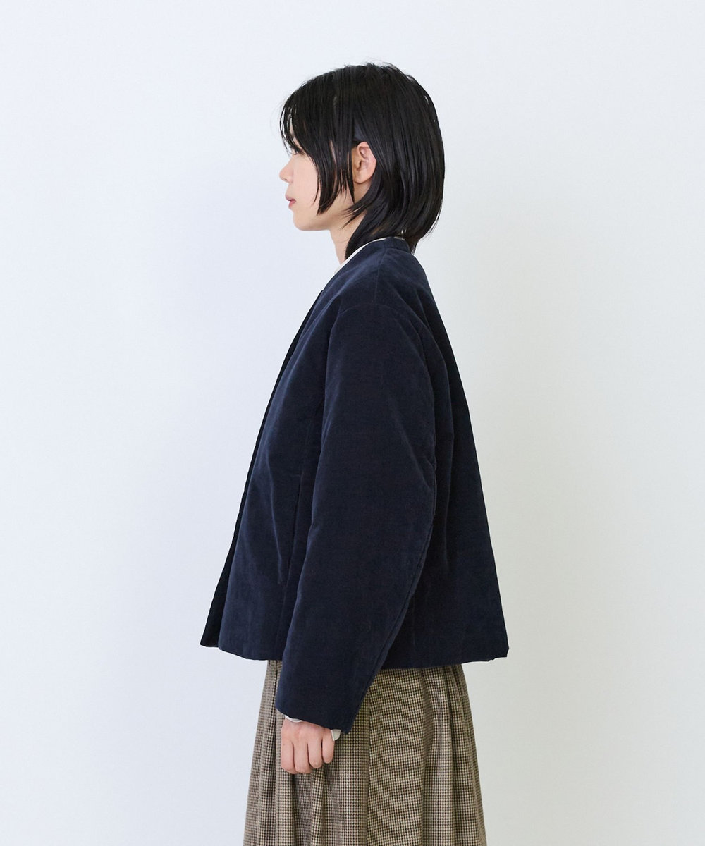 LOISIR シャンブレーベルベットパディングジャケット ネイビー