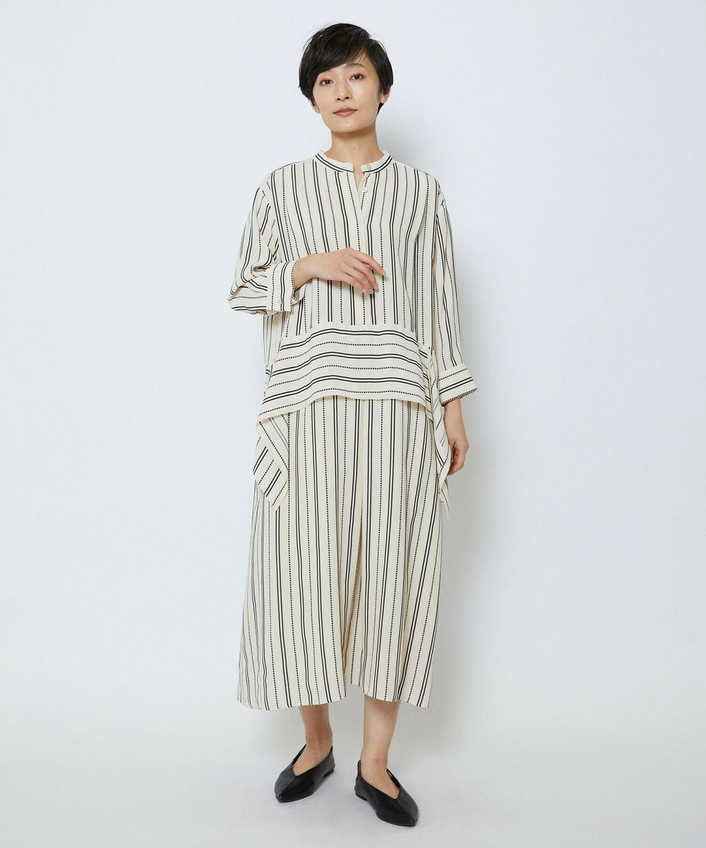 MOGA Collection MOGA Collection　レーヨンポリストライプワンピース ホワイト×ブラック