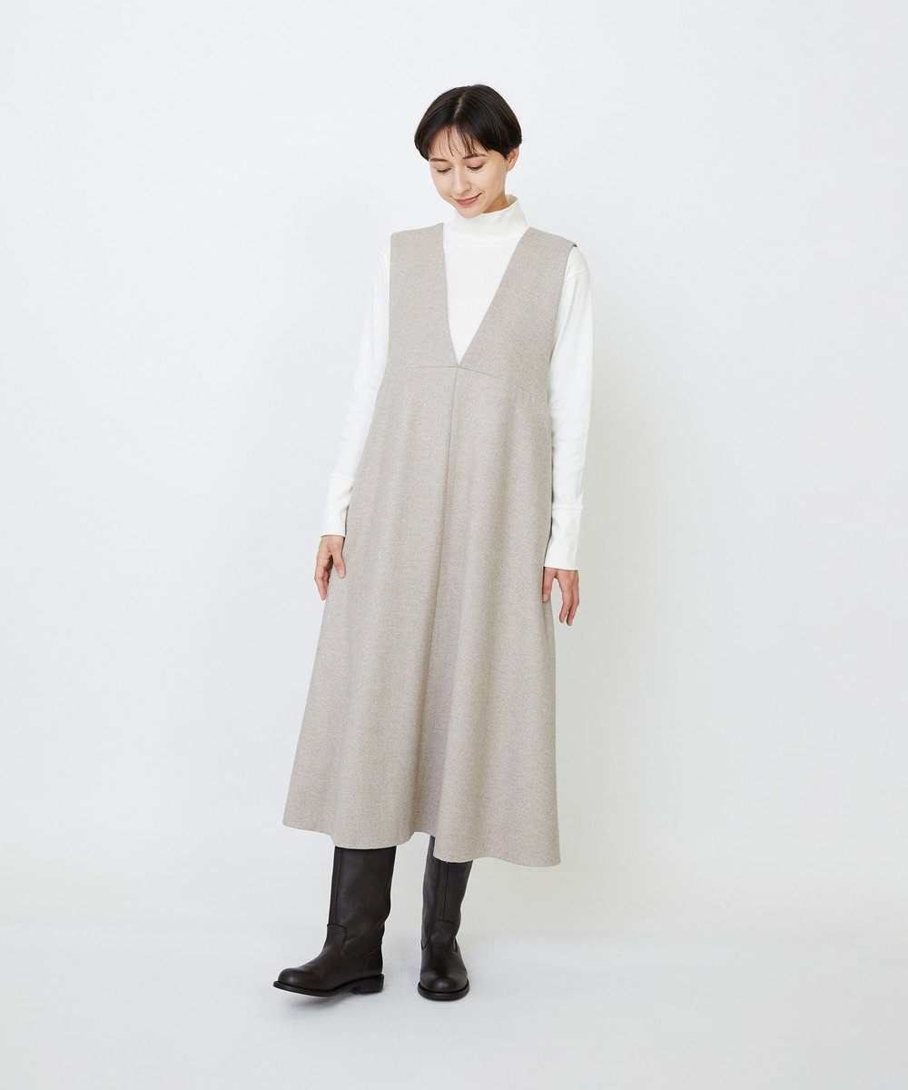 LOISIR ネックジャンパースカート ベージュ