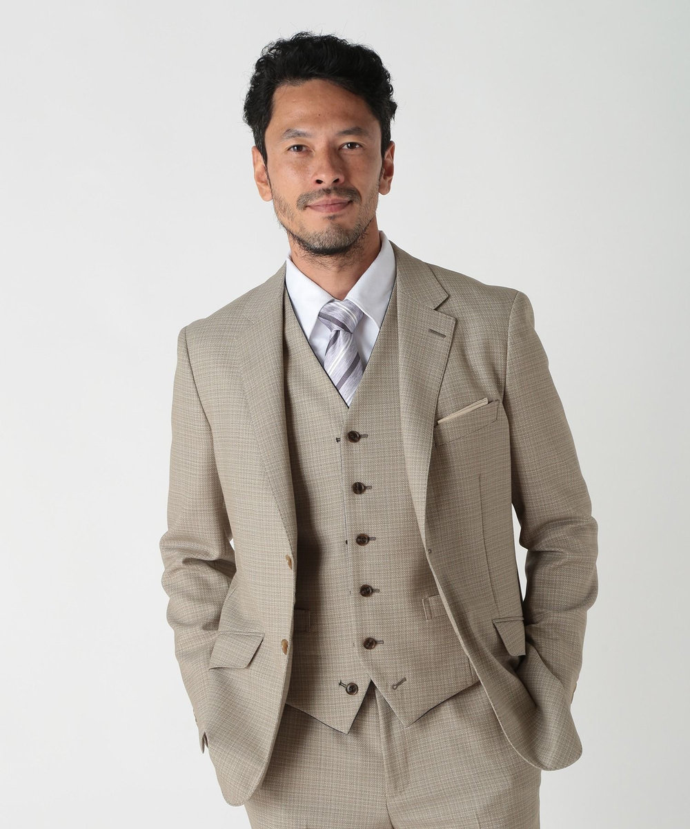 MEN'S BIGI ミックスヤーン/ポップサックリバーシブルベスト ベージュ