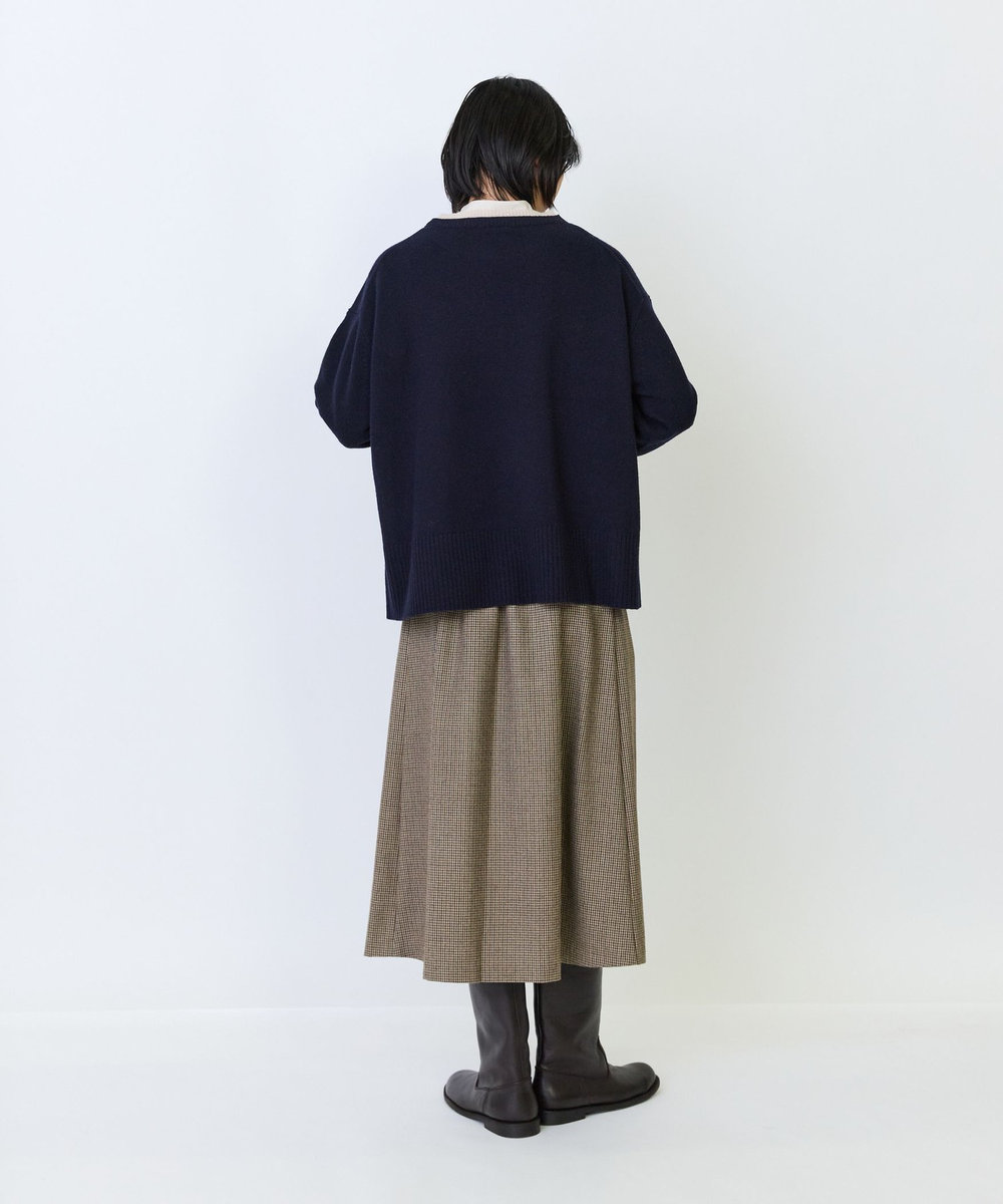 LOISIR ウール天竺配色プルオーバー ネイビー