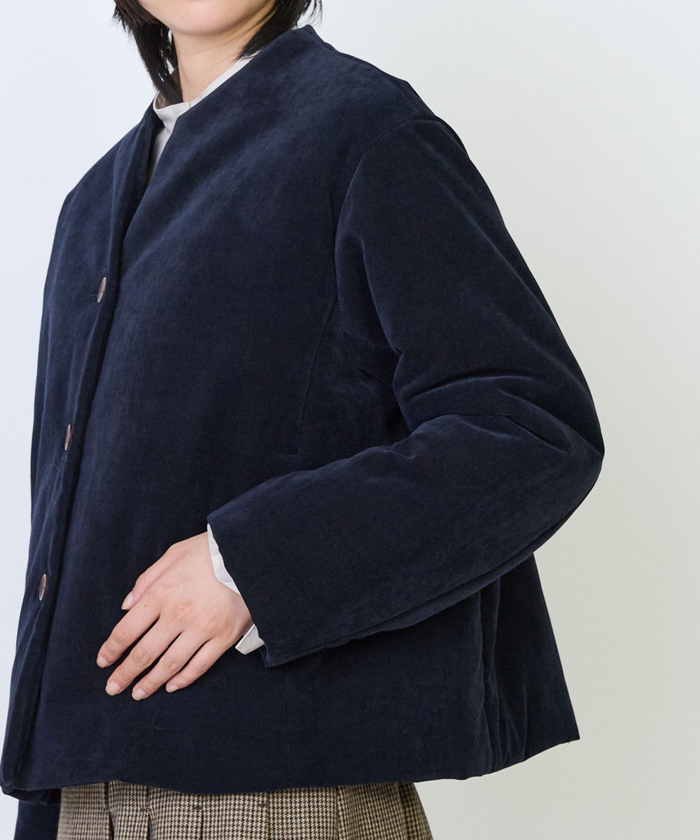 LOISIR シャンブレーベルベットパディングジャケット ネイビー