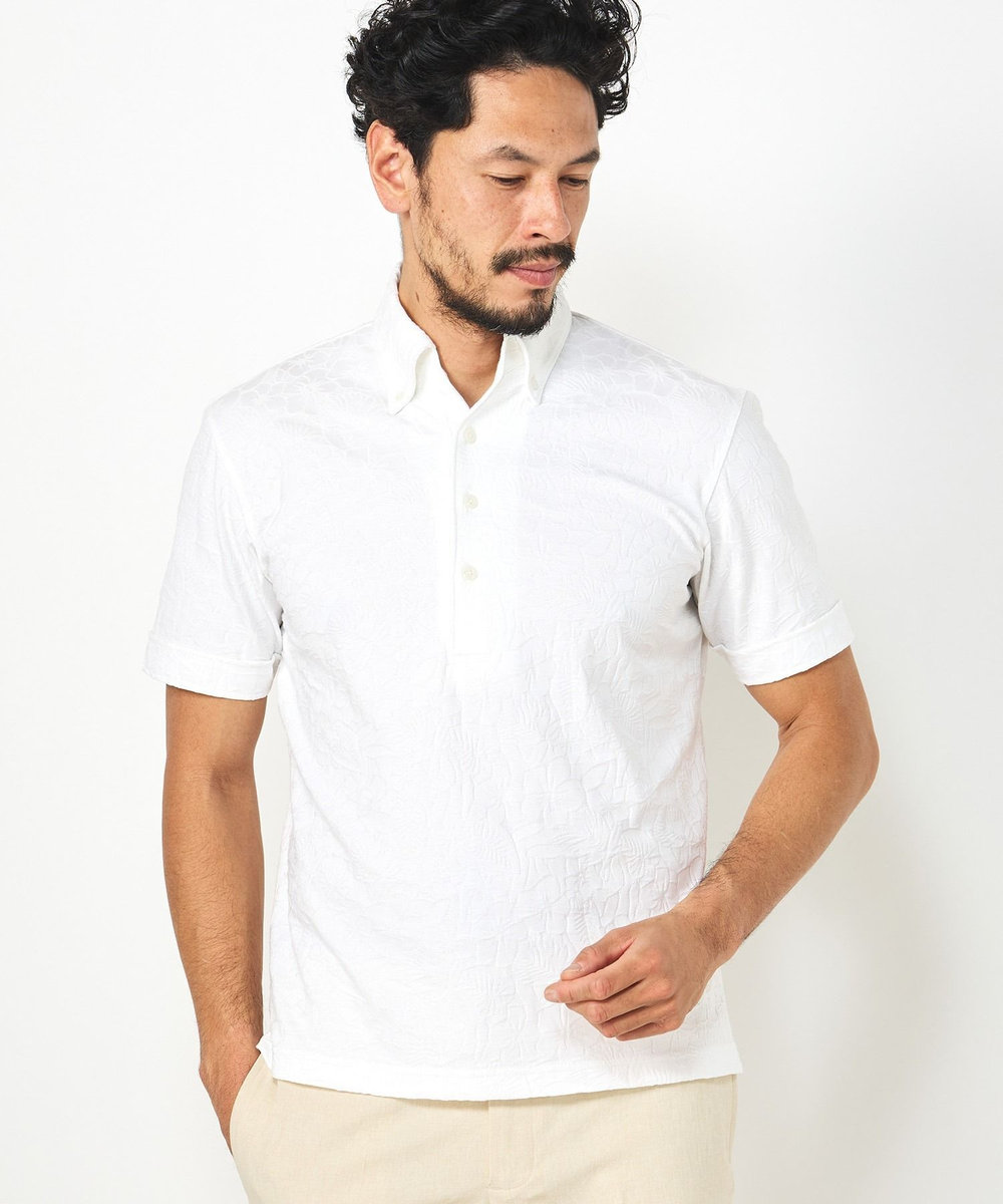 MEN'S BIGI 【COOL MAX】リンクスジャカードフラワー柄ポロシャツ ホワイト
