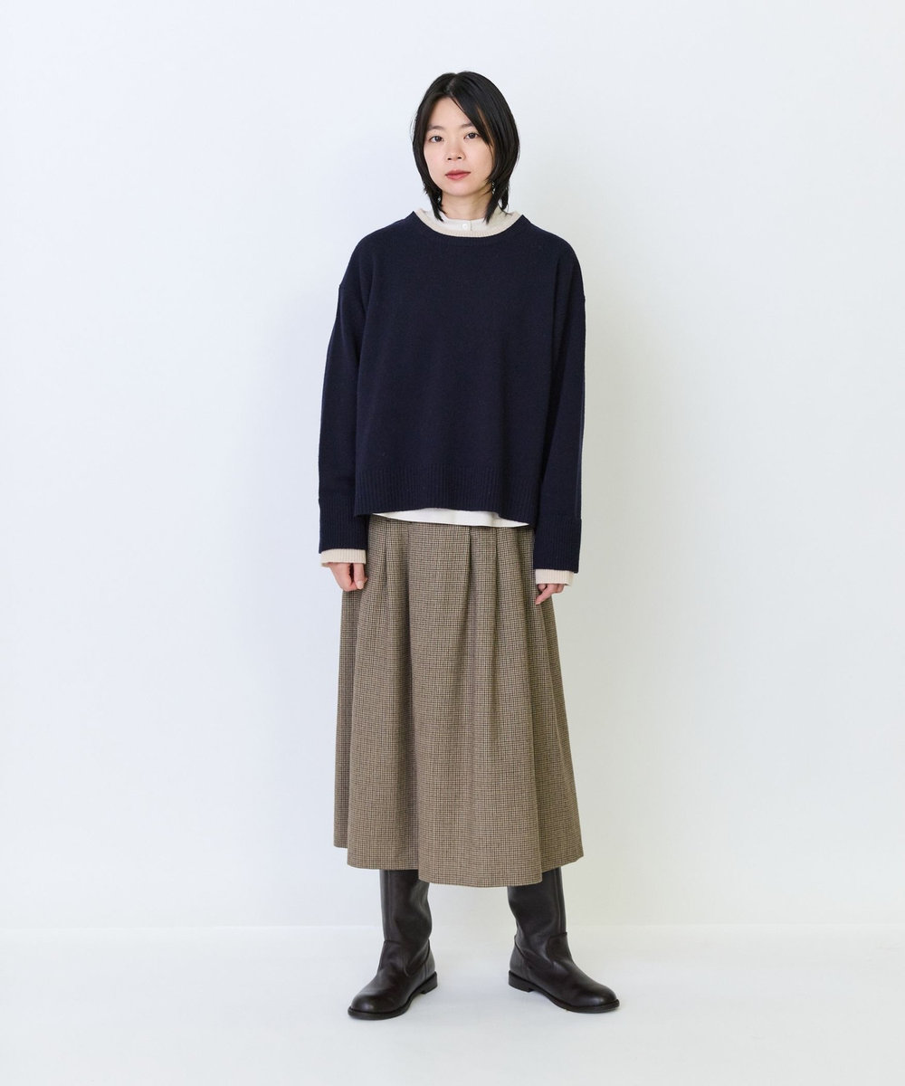 LOISIR ウール天竺配色プルオーバー ネイビー