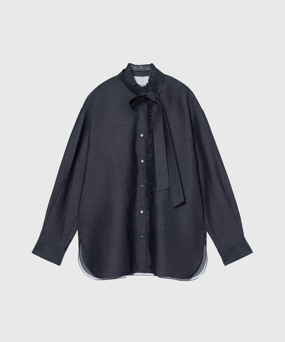 DÉPAREILLÉ LIGHT DENIM BOW SHIRT / ライトデニムボウシャツ ネイビー