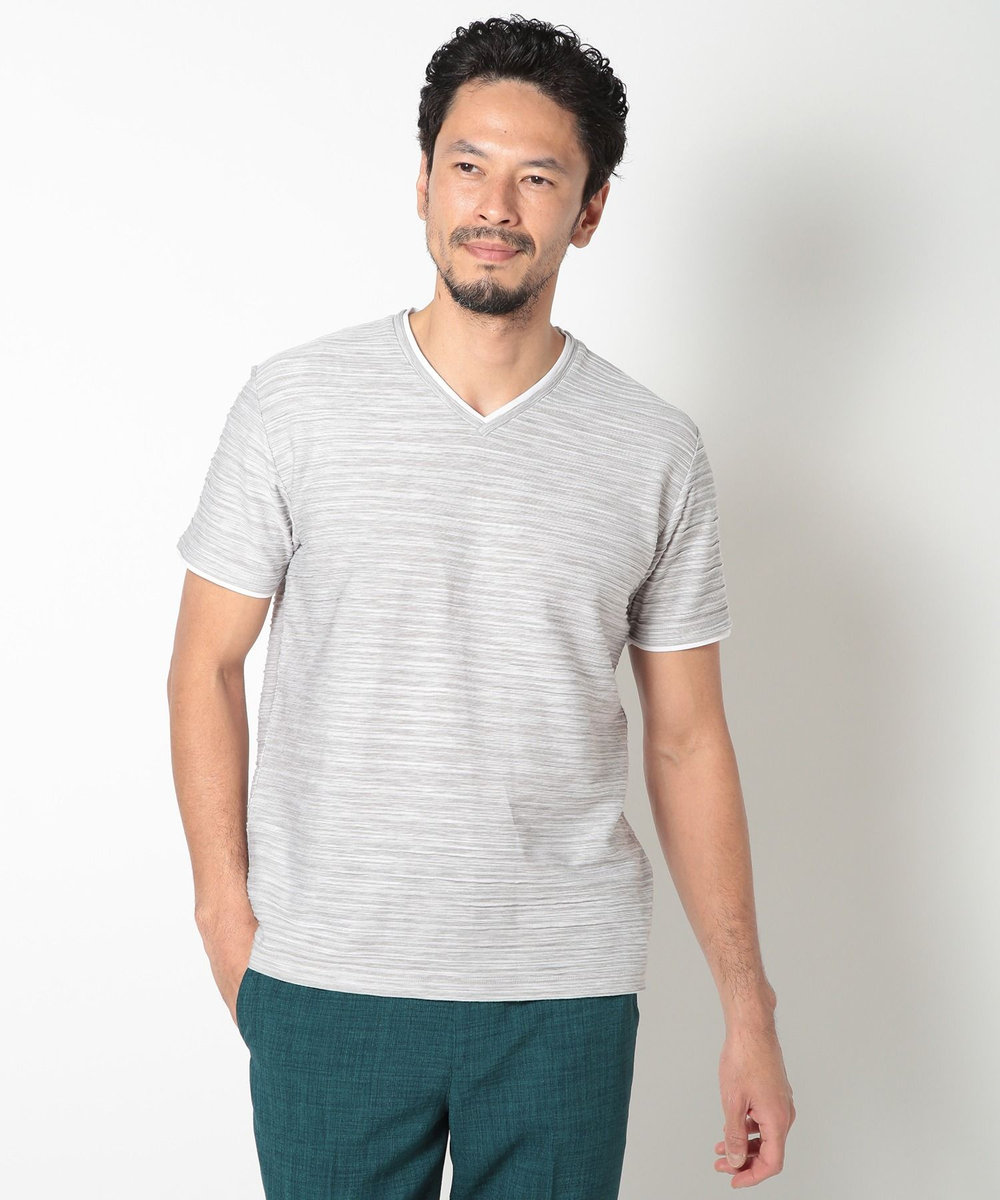 MEN'S BIGI 吸水速乾(ABS加工)スラブタックVネックカットソー ベージュ