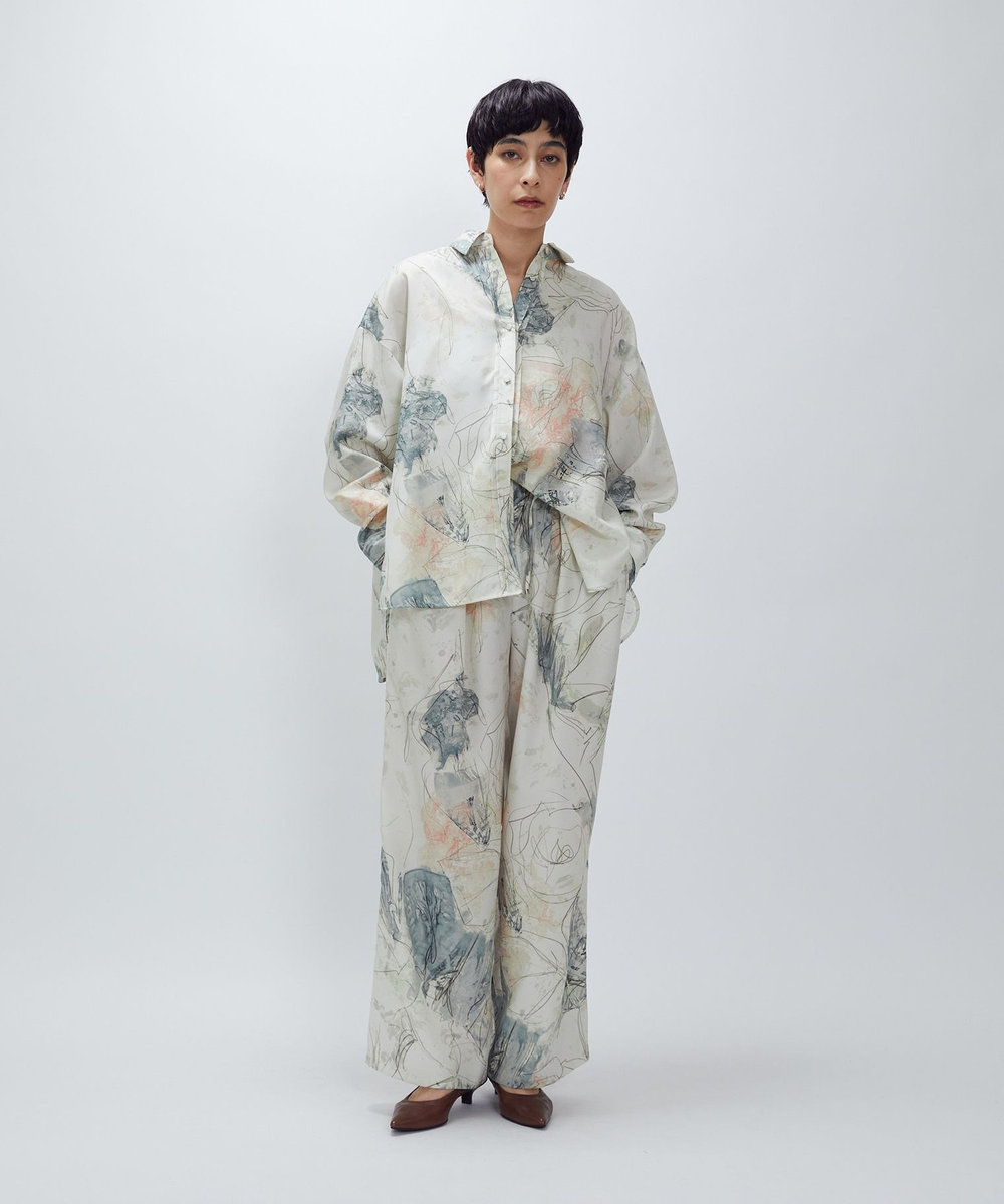 1er Arrondissement アートプリントパンツ オフホワイト