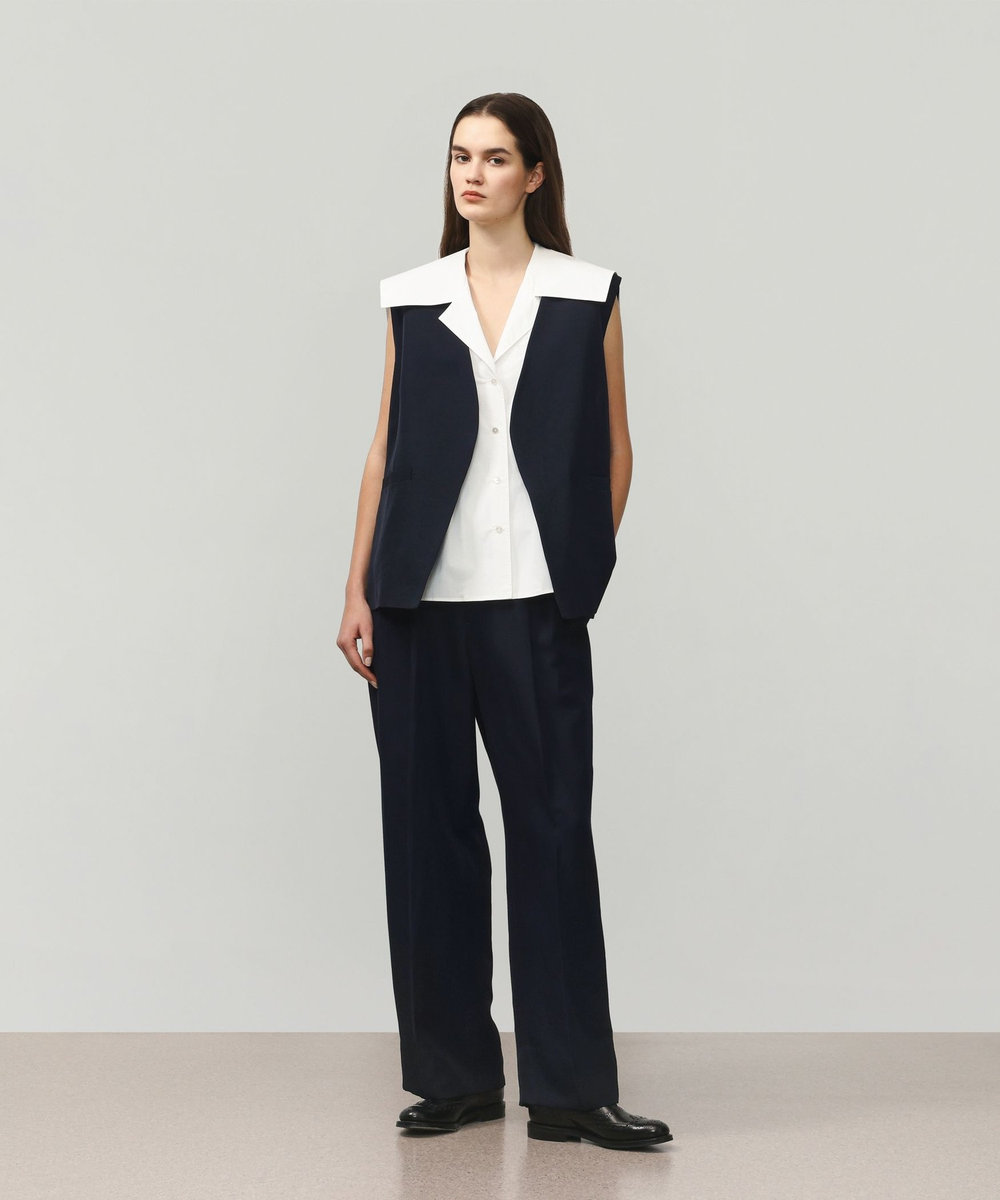 DÉPAREILLÉ TRIACETATE LINEN WAIST BELT PANTS / トリアセテートリネンウエストベルトパンツ ネイビー