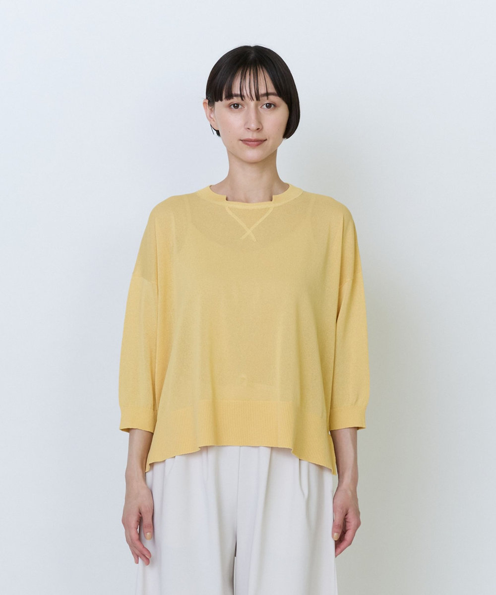 LOISIR エステルペーパー鹿の子編みプルオーバー イエロー