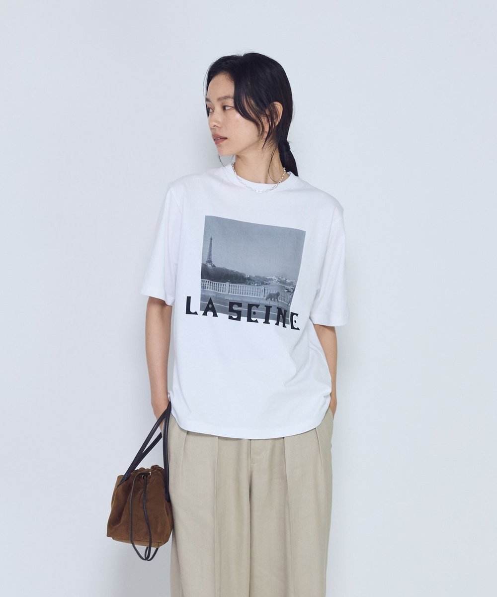 1er Arrondissement USコットン " SEINE"プリントTシャツ オフホワイト